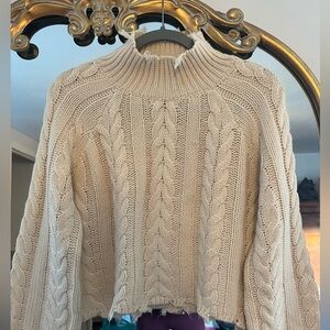 Cotton Candy Cream Cable Knit Turtleneck Sweater